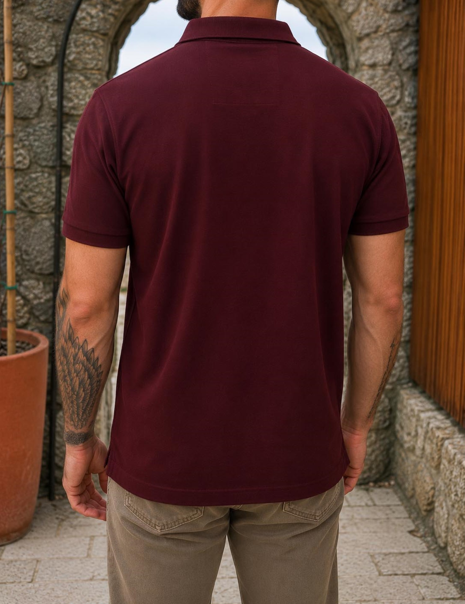 Everbest ανδρική μπορντό πικέ Polo μπλούζα Plus Size 262832B